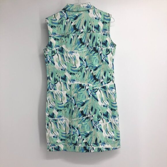 Kenzo Aquamarine teal leaf printed denim shirt mini dress 36 (US 4) - Picture 2 of 15